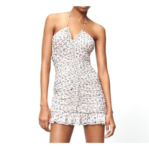 Zara women's beige floral ruched mini halter dress size XS - Picture 1 of 6